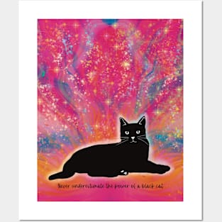 Never underestimate the power of a black cat. Black cat on an abstract background Posters and Art